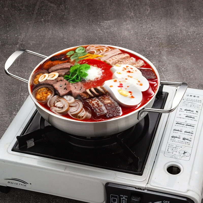 Stainless Steel Hotpot with Soup Pot Korean Ramen Instant Noodle Lobster Seafood pot for Induction Cooker Kitchen Essential