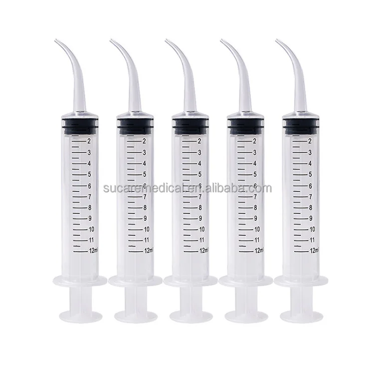 Medical rubber piston seal 12cc dental irrigation curved tip utility syringes
