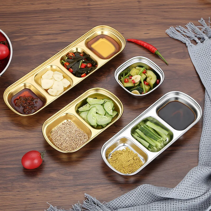 wholesale food grade stainless steel sauce dish divided serving plate for kitchen restaurant sauce dish