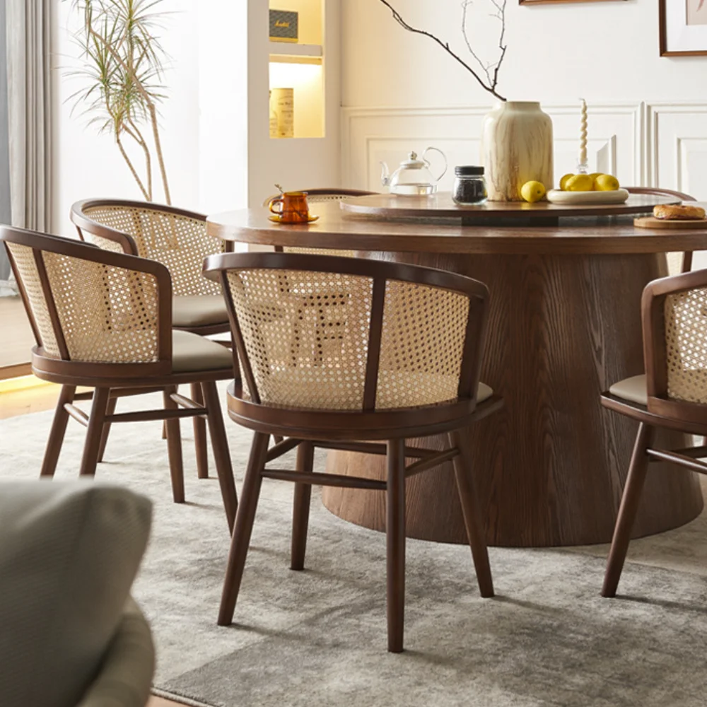 Nordic solid wood round table with rattan dining chairs bjflamingo classic furniture round wood dining table with 6 chairs