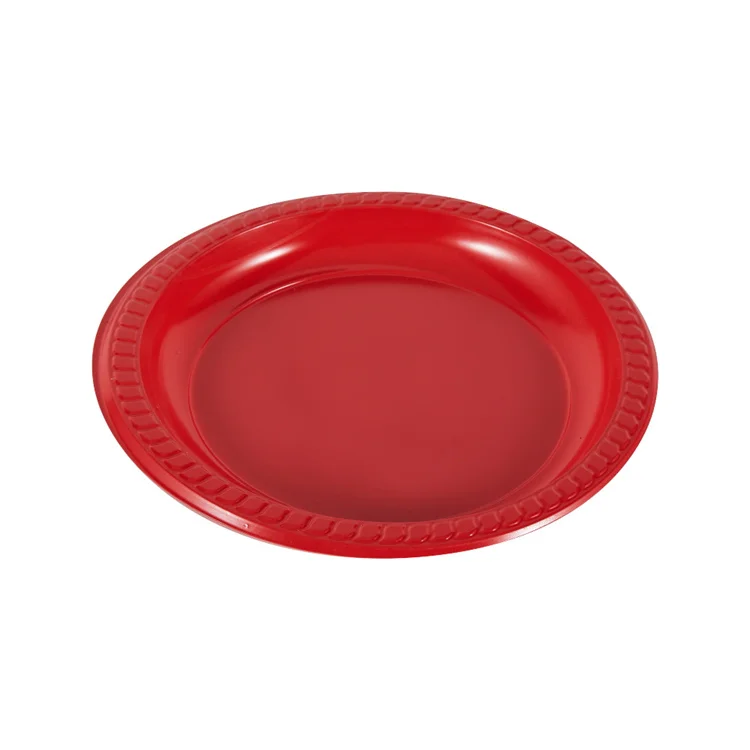 2024 wholesale  7 inch red round dishes ps plastic disposable Party  Dessert cake  cheese salad Plates