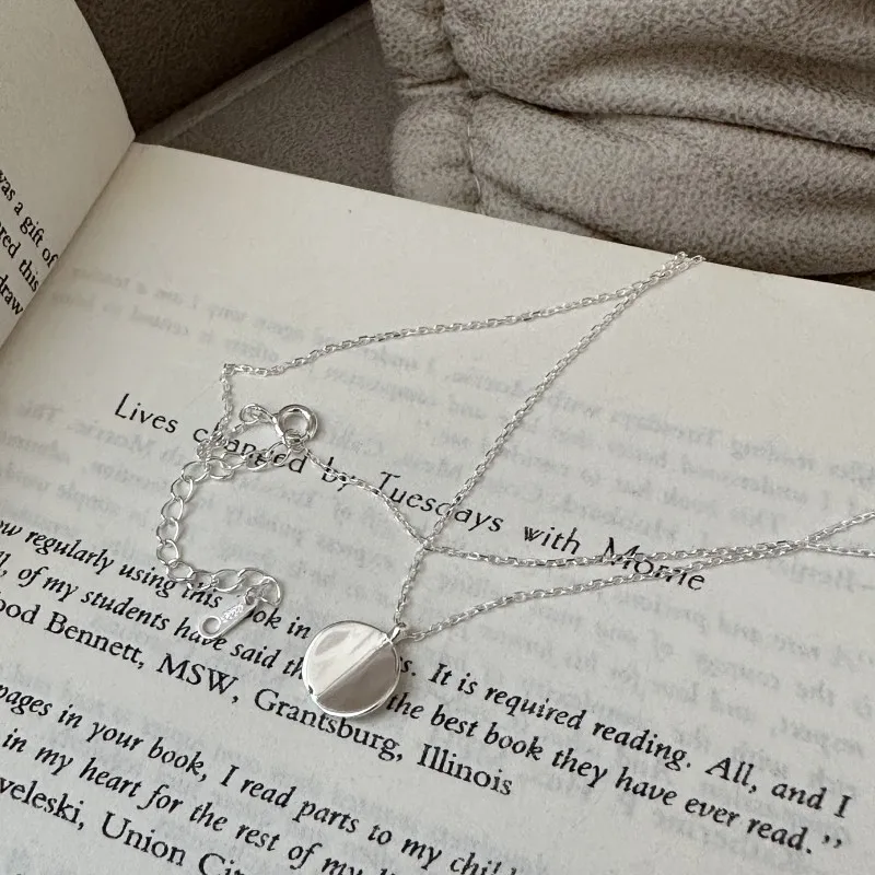 Wholesale Geometric 925 Sterling Silver Link Chain Round Pendant Necklaces For Girl Summer Jewelry Gifts