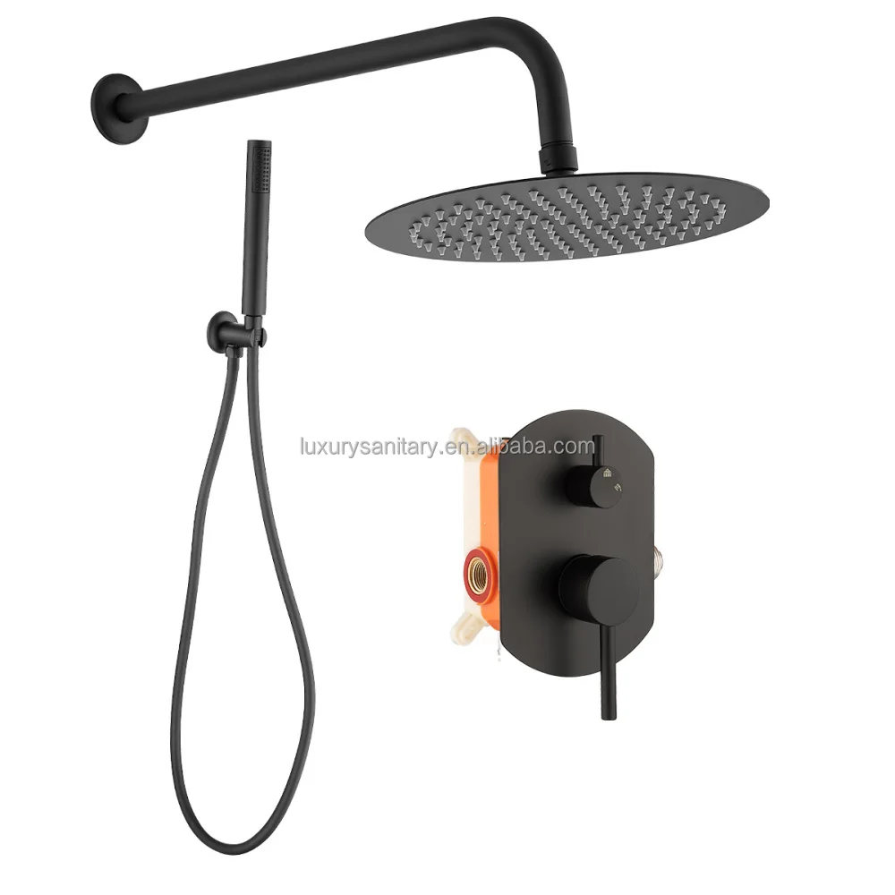 Скрытый смеситель для душа, черный кран для горячей и холодной воды, встраиваемый в стену, для ванной комнаты