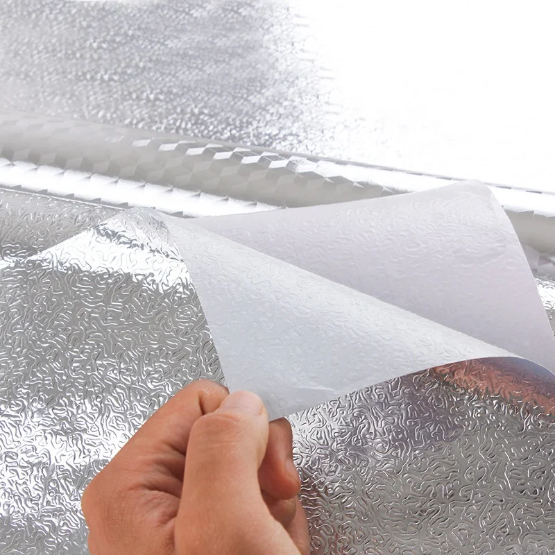 Kitchen 3D Waterproof Pvc Wallpaper Roll and Stickers Wall Decor Aluminum Silver Foil Sticker