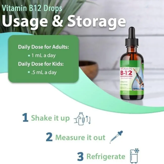 All Natural Non-GMO Vitamin B-12 Methylcobalamin Drops Healthcare Supplement to Boost Immune System Improve Memory & Mood