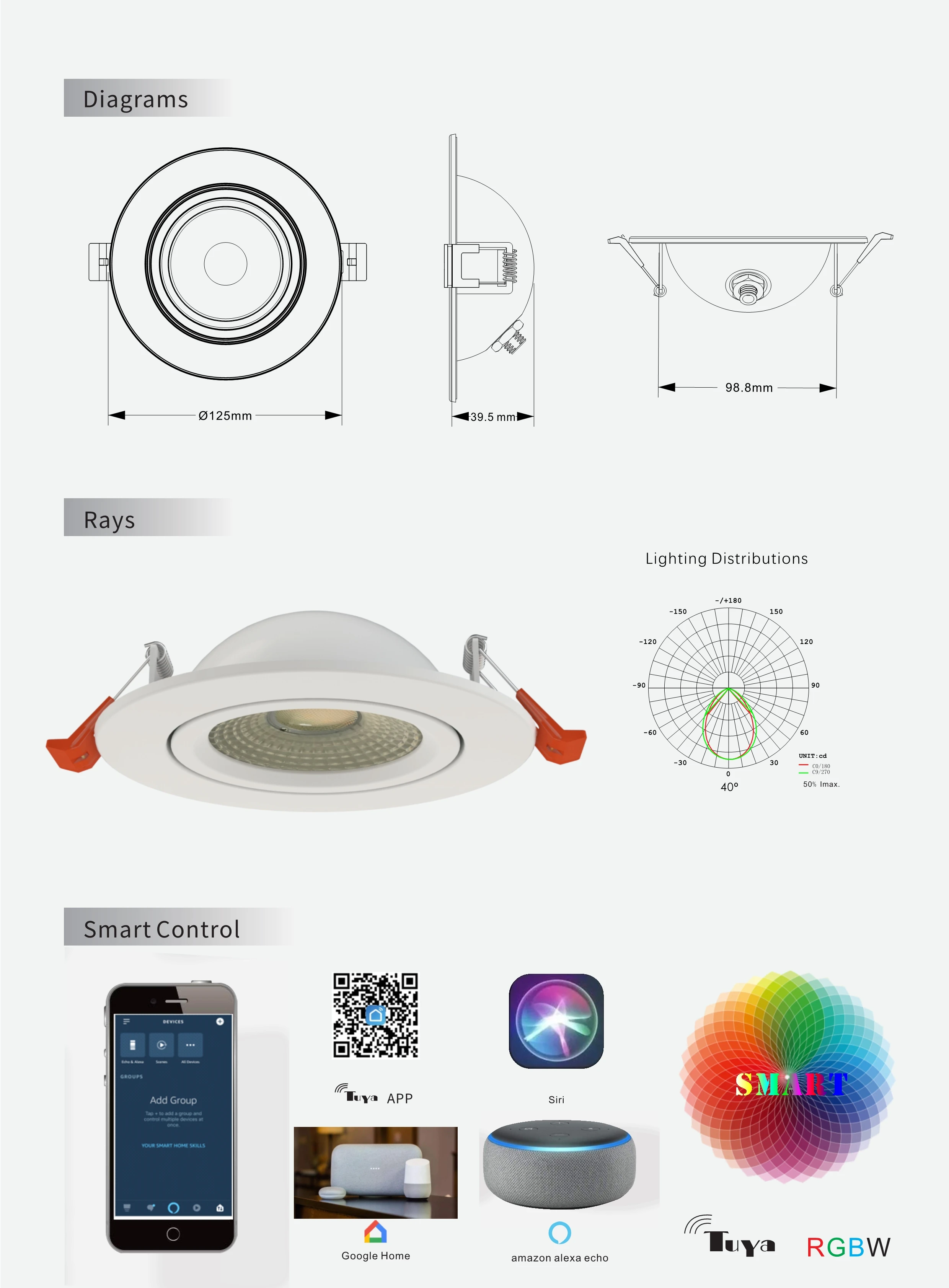DANS exterior overhangs 4inch 3CCT 5CCT RGBW led ceiling spot down light with metal driver box