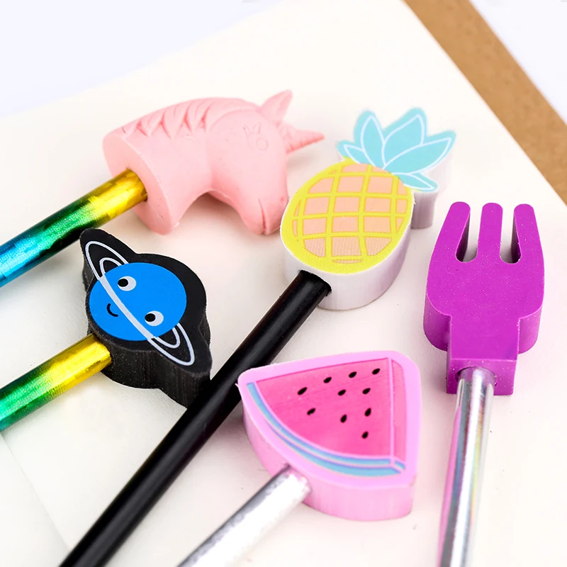 
customs christmas Colored fancy pencil with cartoon animal eraser toppers 