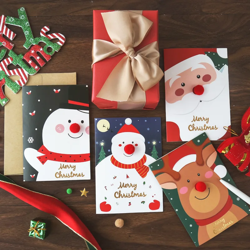 Funny Santa Claus Gold Foil Printing Design Merry Christmas Cards With Envelope Gift Card