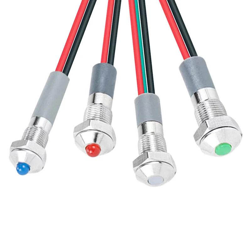 WD6mm 8mm 10mm 12mm LED Metal Indicator light waterproof Signal indicator lamp with wire red yellow blue green white