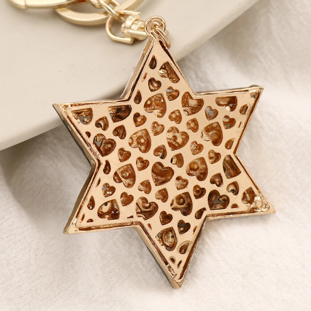 David Star Keychain Jewish Six Star Key Ring Metal Diamond Jewelry Hanukkah Festival Hang Chain Gift