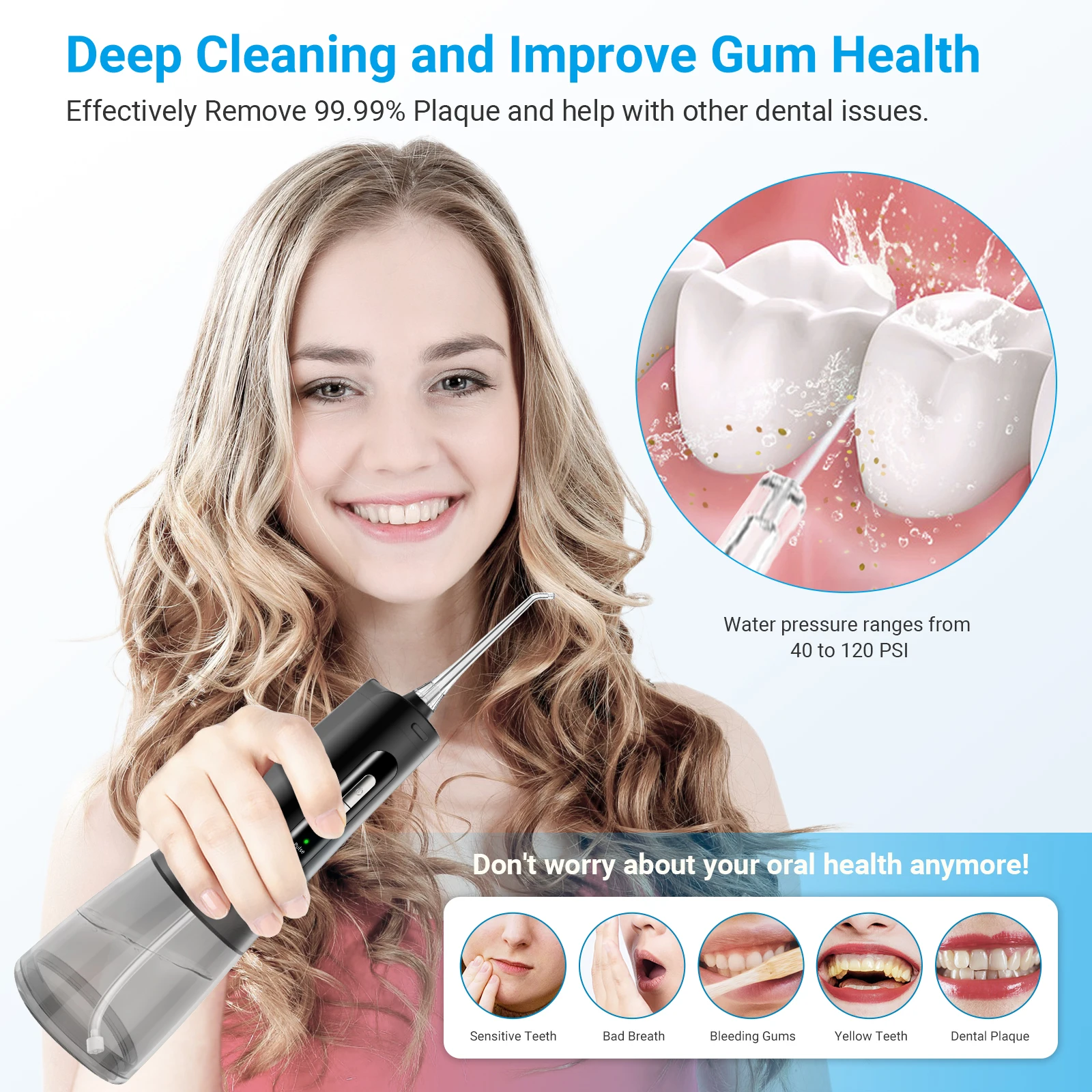 Portable Oral Irrgator Teeth Cleaner Cleaning Dental Water Flosser Teeth Tooth Cleaner Machine Water Thread