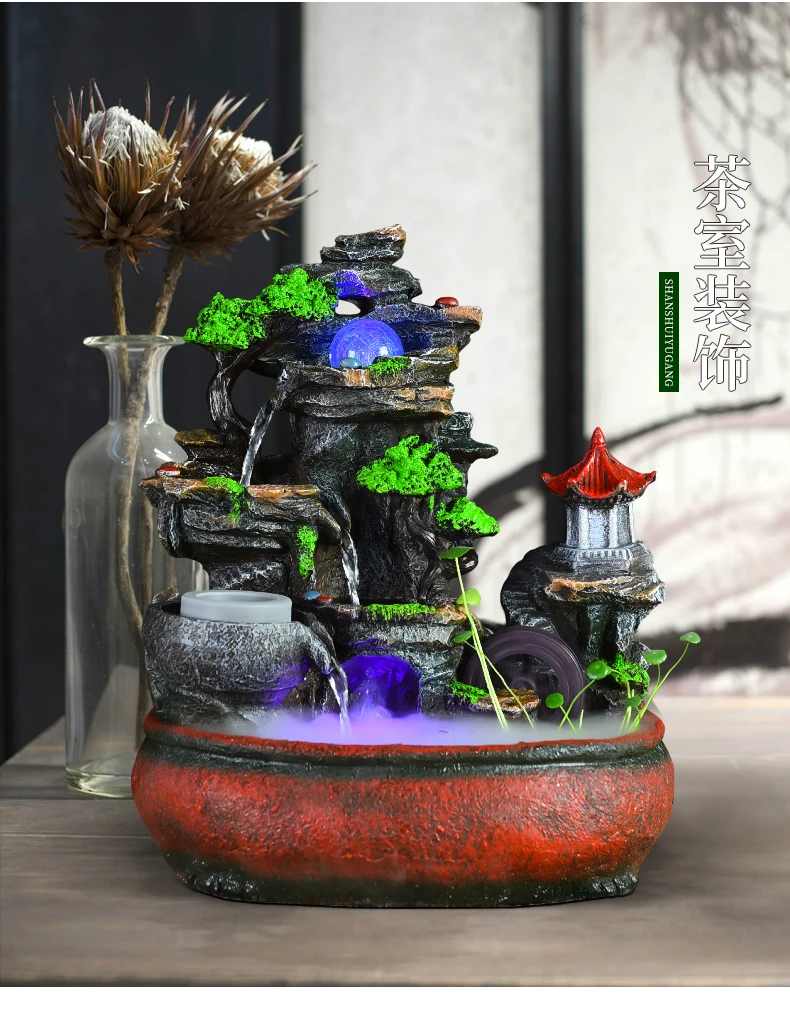 Rockery, flowing fountain, water wheel, feng shui wheel, opening gift, gift, office, living room, wealth creation ornament
