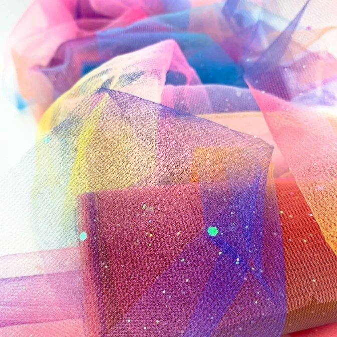10Yards Rainbow Glitter Tulle Roll for Table Runner Chair Bows Tutu Skirt Wedding Party Gift Ribbon Birthday Doll Decoration DIY