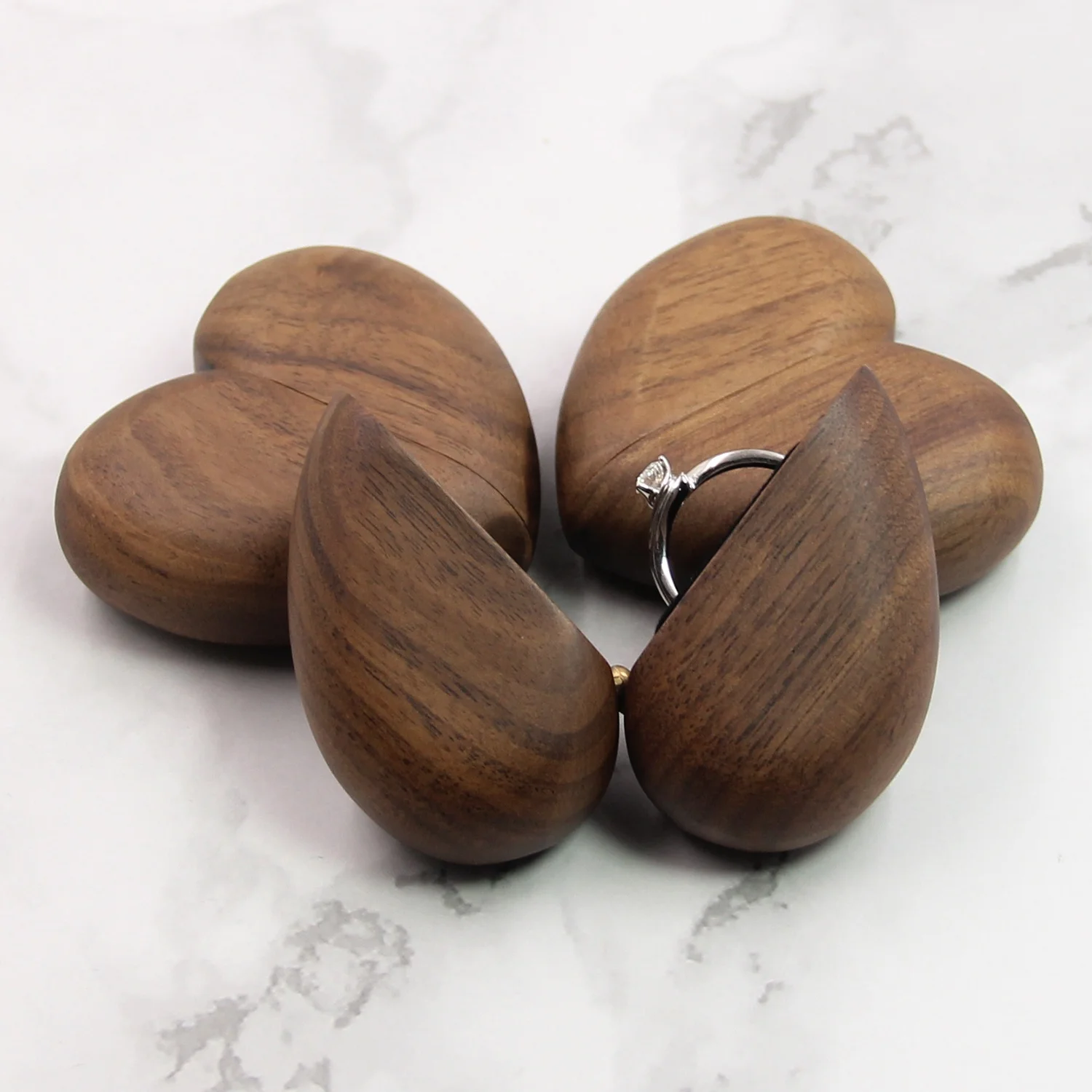 Small Heart Shape Wedding Ring Box Quality Wood Jewellery Box Portable Ring Box
