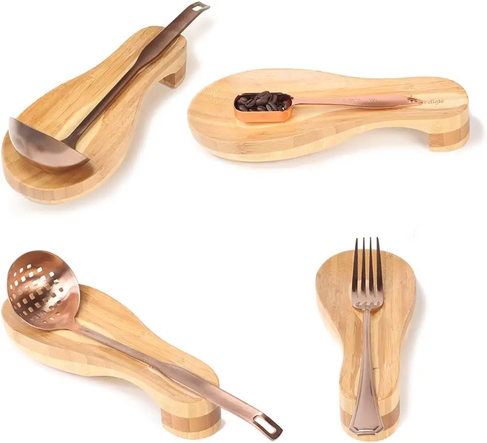 Bamboo Spoon Rest Organic Bamboo Wooden Holder for Spoons, Spatulas, Ladles, Teaspoons