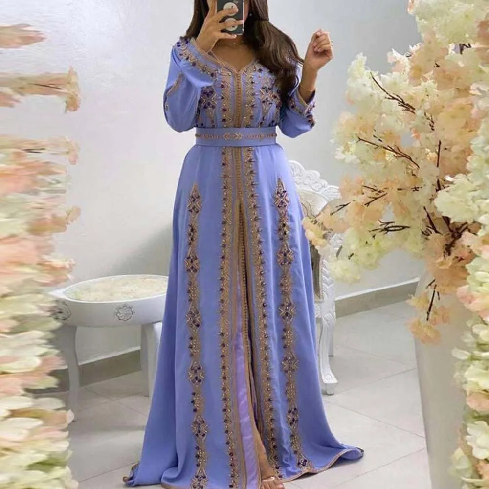 Girl Prom Dresses Kaftan Islamic Clothing Embroidery Beaded Kaftan Luxury Dresses Women Elegant Caftan Marocain Muslim Abaya