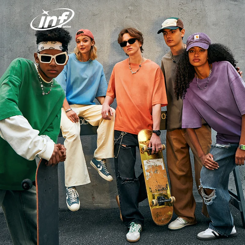 INFLATION 250G Acid Washed Oversized heavyweight Tshirt High Quality T-shirt wholesale