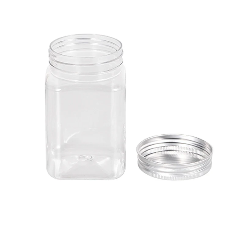 Home Simple 360ml Clear Plastic Food Storage Jar Square Sugar Snack Cookie Airtight Clear Plastic Jar with Lids
