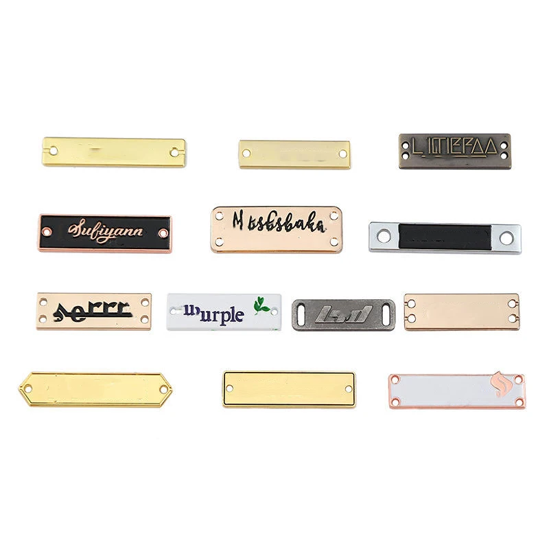 Custom engraved gold metal logo tag for knitted Scarves high quality purse private plate engraved leather brand label