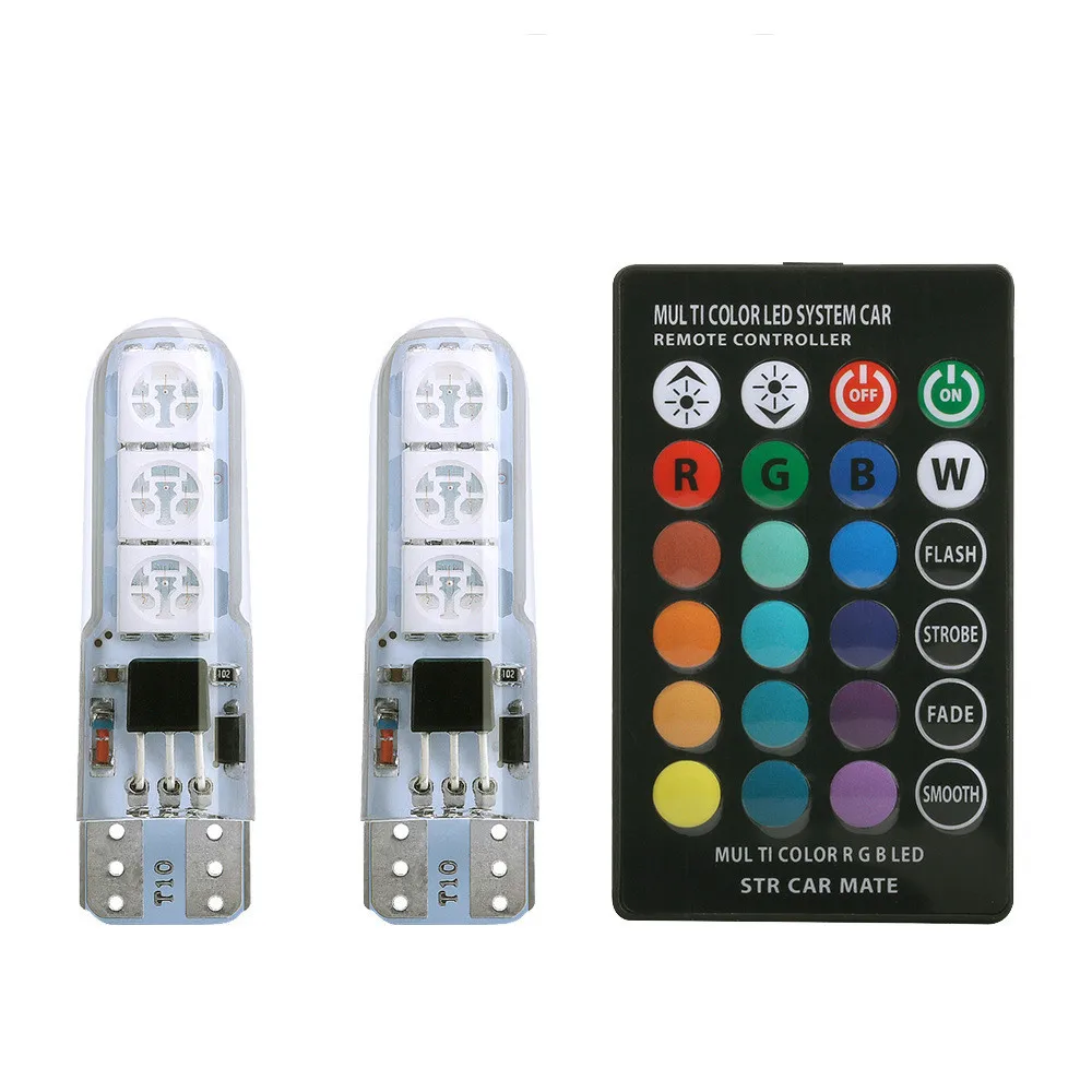 w5w T10 RGB LED Bulb with Remote Controller RGB, 501 194 168 6SMD 5050 Silicone Strobe Lights, Car Wedge Side Light