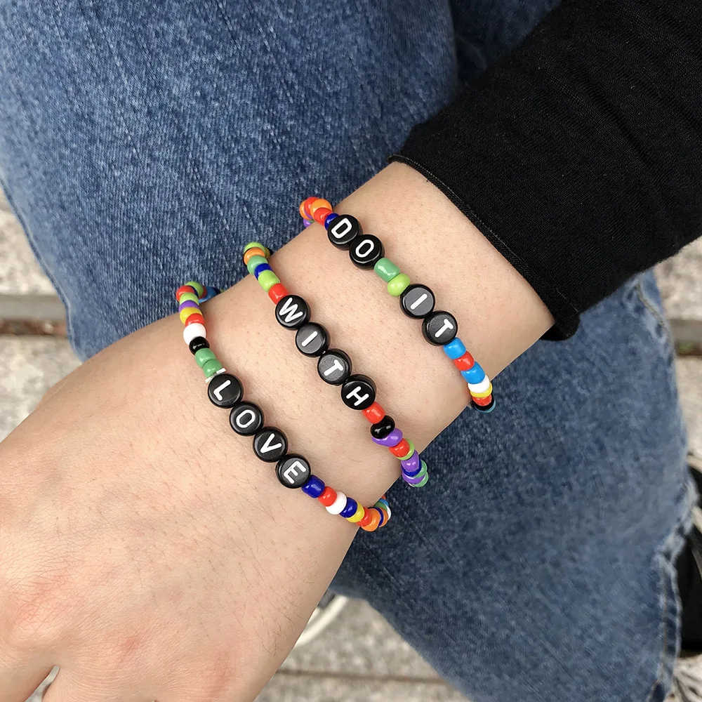 2022 cute braceletsRice bead letter bracelet set HyunA wind candy color girl sweet temperament string bracelet