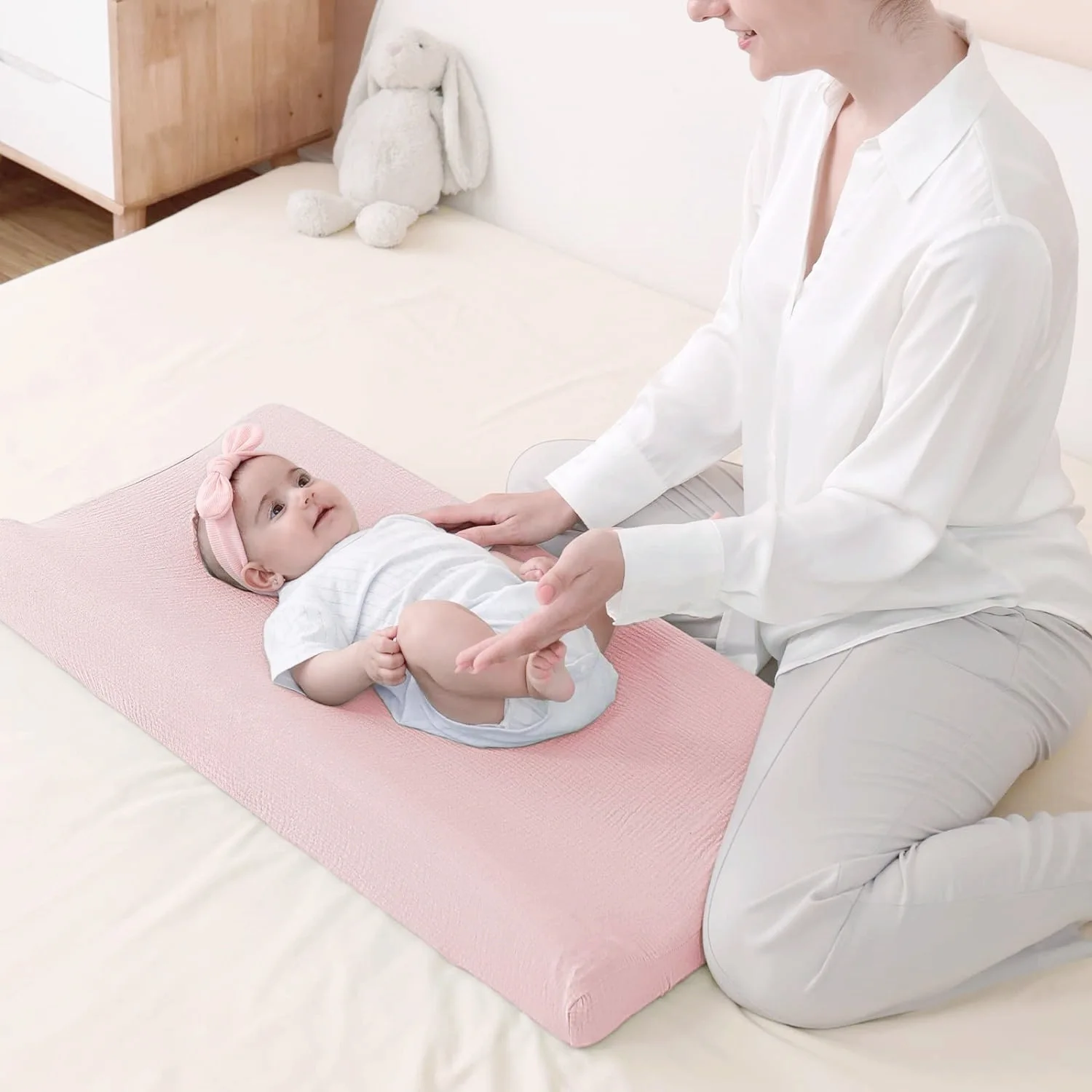 100%  Cotton Soft Breathable Muslin Cloth Changing Pad Cover Solid Pattern Portable Diaper Table Cover Set  2 pcs pack