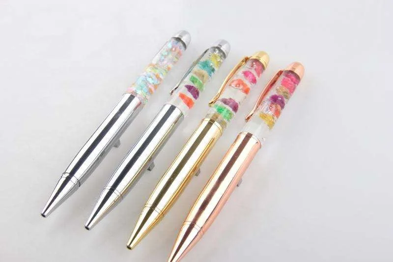 Luxury Rose Gold Metal Gift Ballpoint pen Liquid Glitter Floating Pen Fashion oil pen