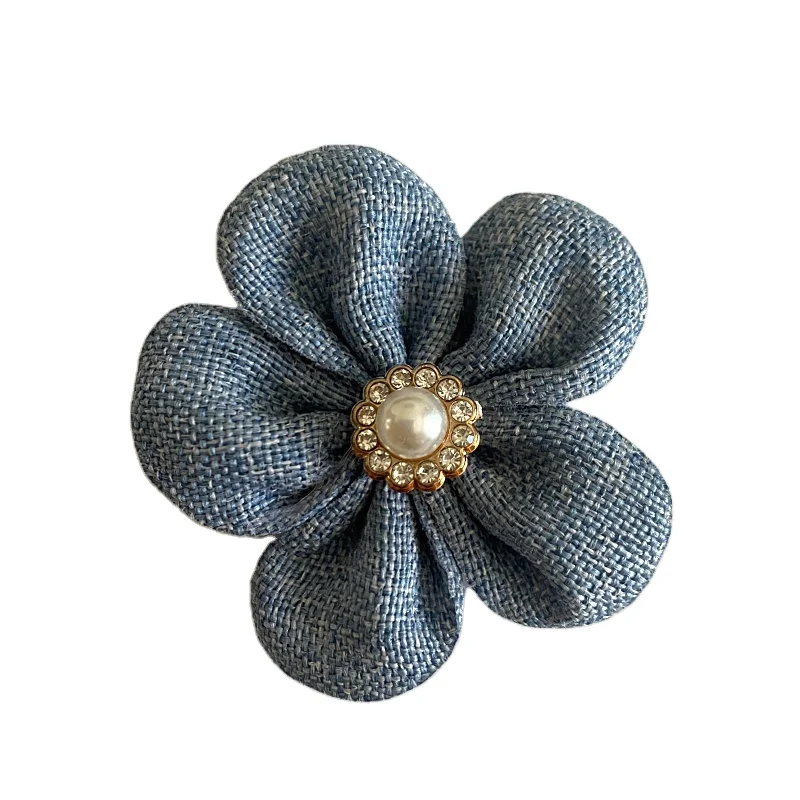hot sale linen Five petal flower with diamond  flower garment accessories