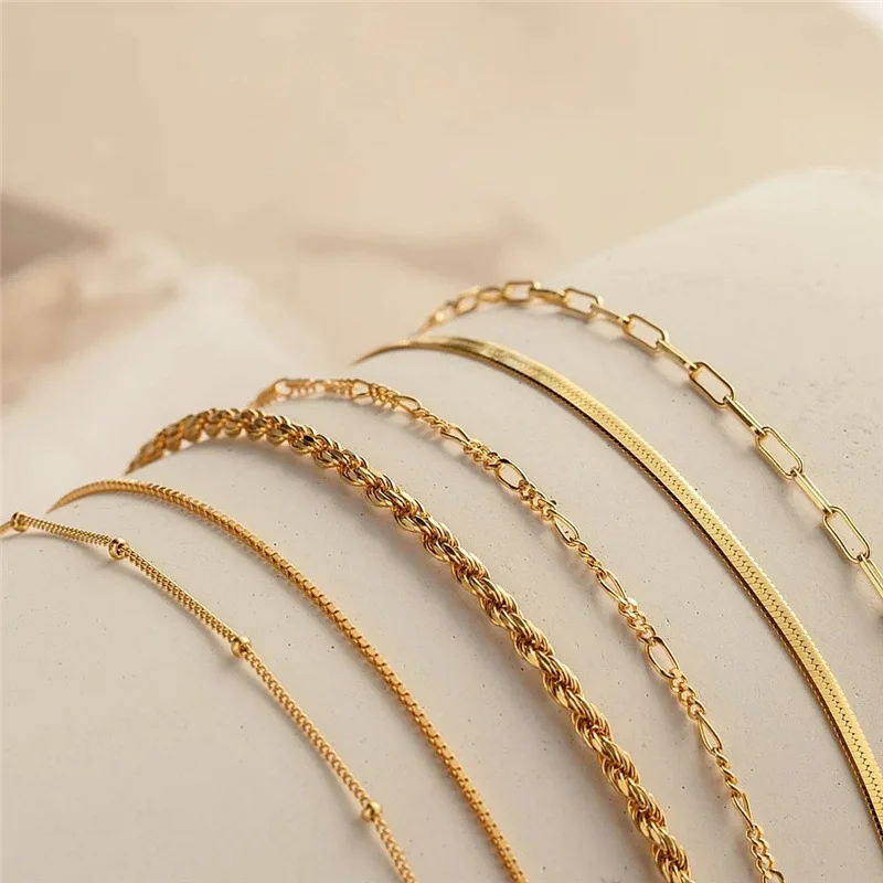 Fashion 6 Pcs/Set Gold Plated Snake Bone Chain Bracelet Set Bohemian Multi Layer Twist Rope Chain Bracelet Set