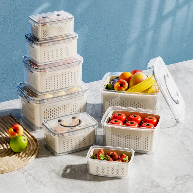 Transparent Plastic with Handle Fridge stackable bins organizers for kitchen Fruit and vegetable box Food storage containers