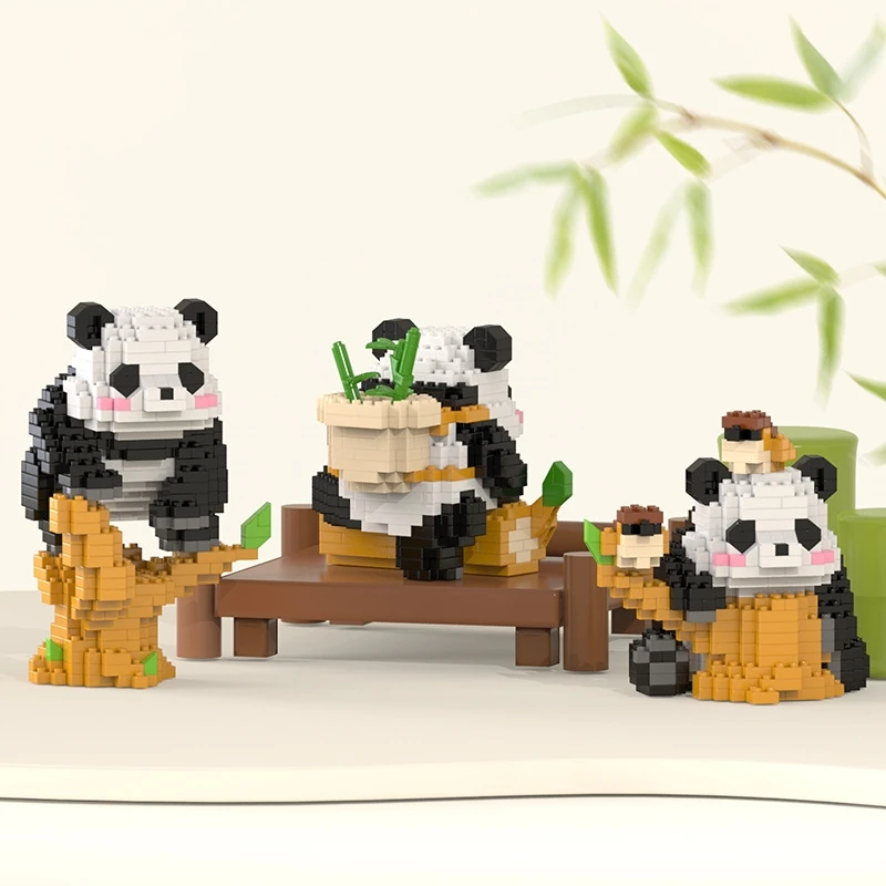 W1116-1121 cute panda bamboo pumpkin hat  Decoration diamond particles Building Block Plastic Toy gift for kids girls boys