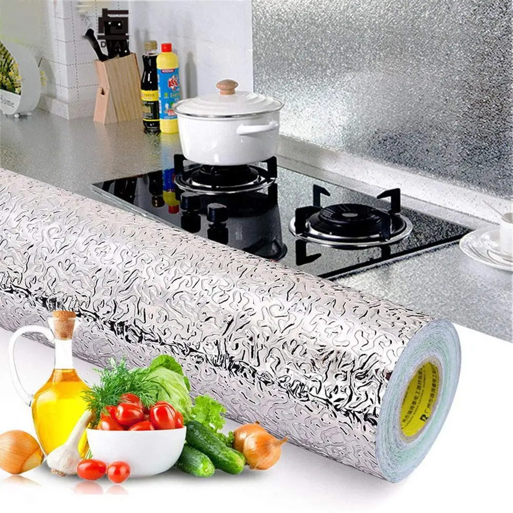 Kitchen Self Adhesive Waterproof anti-Oil Backsplash Stickers aluminum foil Wallpaper 3meters