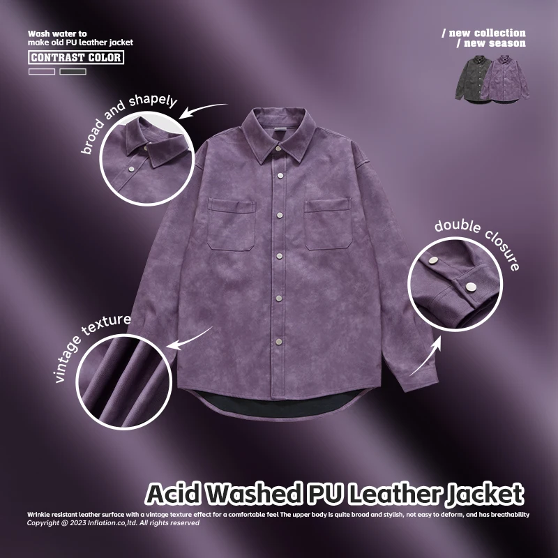 INFLATION Leather jacket men Acid Washed Vintage Autumn plus size Custom jacket