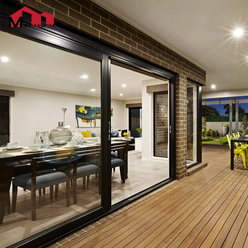 Minimalism Aluminium Double Tempered Glass Sliding Doors High Quality Energy Efficient Sliding Door