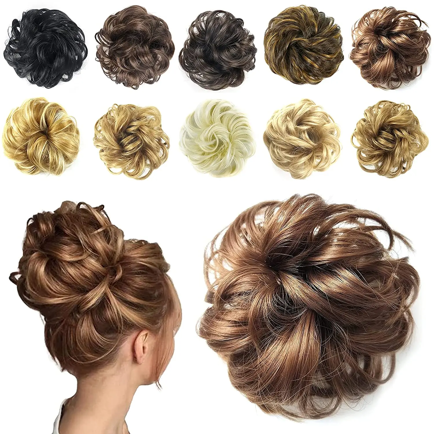 Christmas wholesale Cheap 35g high quality  Synthetic  Curly  easy messy chignon hair bun  Hairpiece For Women