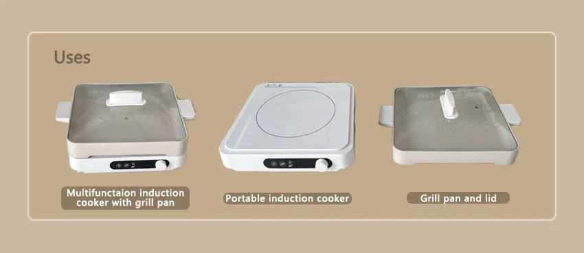Electric Induction Cooker Cooktop Hob With Cast Aluminium Hotplate Pan and Lid