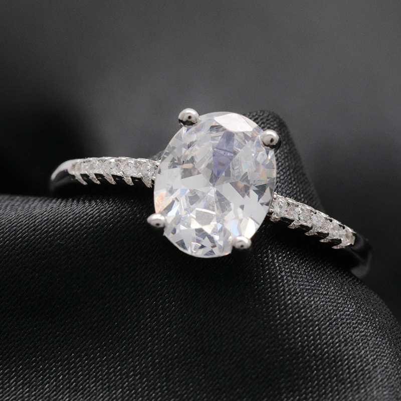 customization 925 sterling silver single Zircon ring Round four claw cubic zirconia engagement promise ring  bride