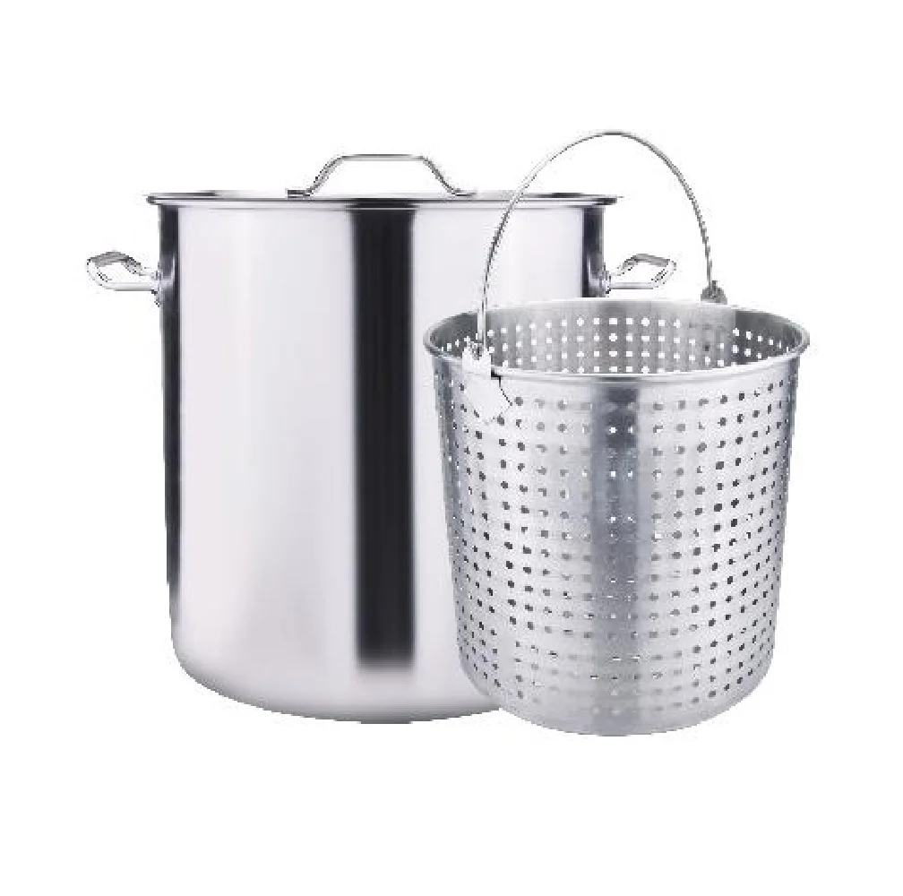 32QT Stainless Steel Seafood Cooking Pot With Perforated Basket For Kitchen Utensils Cooking Lobster