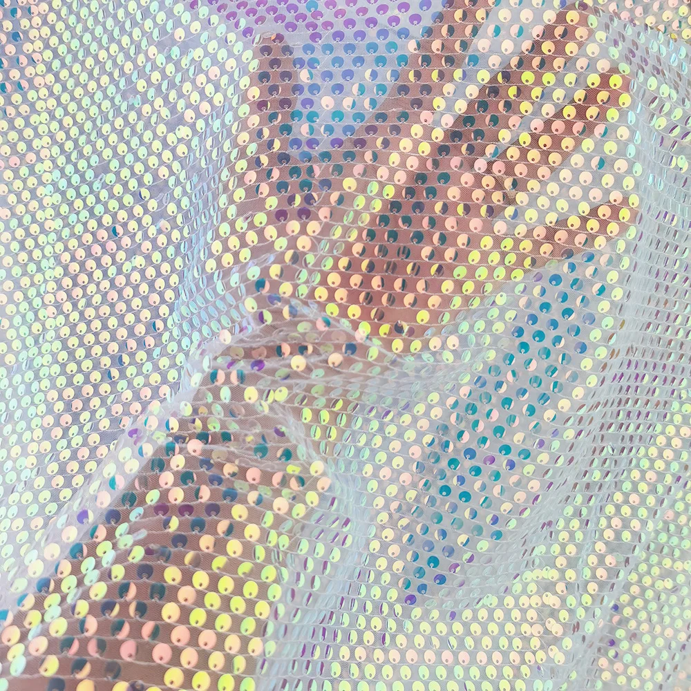 Iridescent sequin embroidery tulle fabric