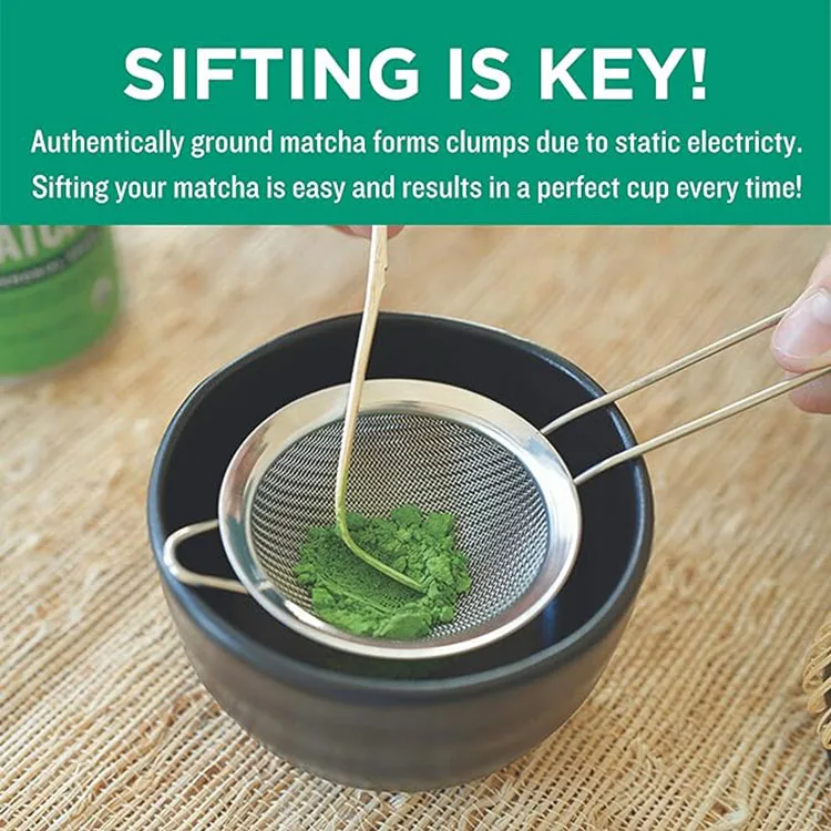 Complete matcha tea ceremony set bamboo whisk stainless steel sifter Ceramic bowl whisk holder and scoop