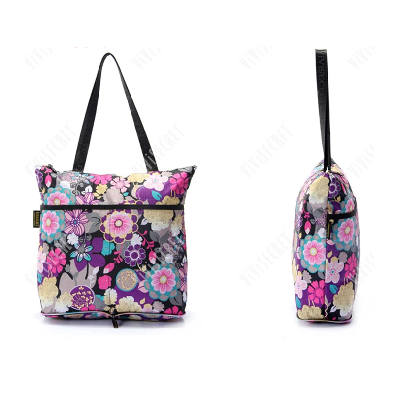 Custom polyester waterproof hand bag printing cartoon characters foldable reusable collapsible recycled shopping bag pattern