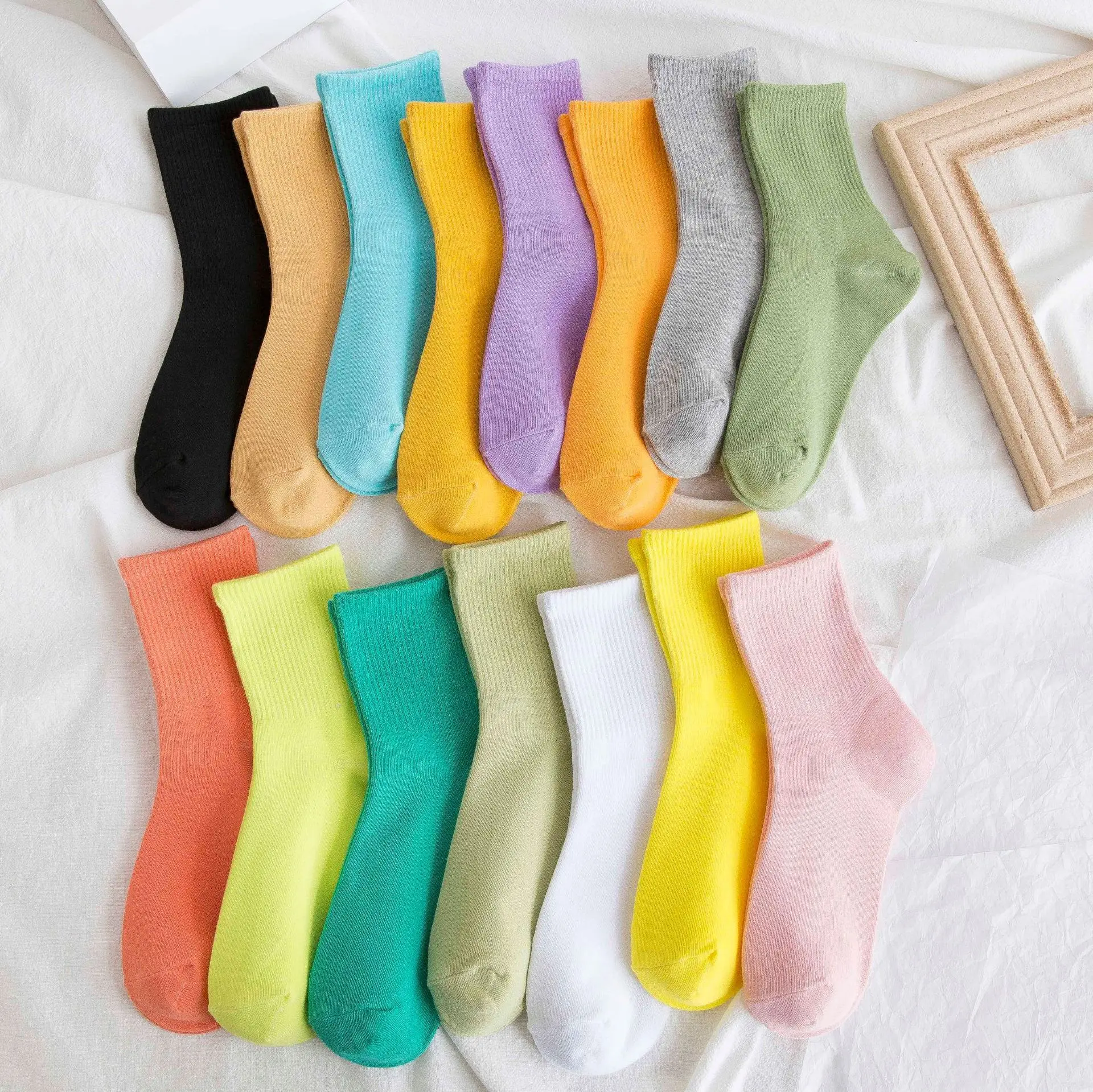 Trendy Highquality Rainbow Tone Socks Pastel Candy Color Women IG Fashion Cute Unisex Branded TubeSocks Breathable Casual