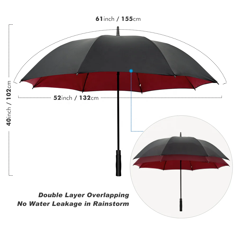 Wholesale Extra Large Windproof Golf Umbrella Automatic Open Double Canopy Sun Rain Umbrella Oversize Stick Umbrellas
