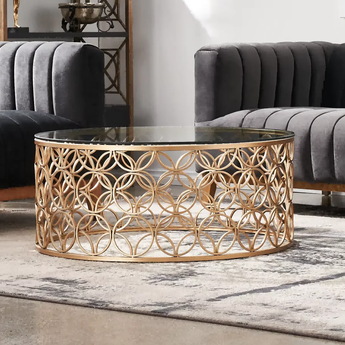 Luxury Modern Golden Silver Stainless Steel Coffee Table High Quality round Center Table for Dining Living Room Glass Material