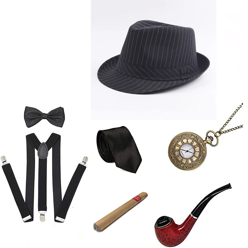 1920S Mens Great Gatsby Accessories Set Roaring 20s 30s Retro Gangster Costume