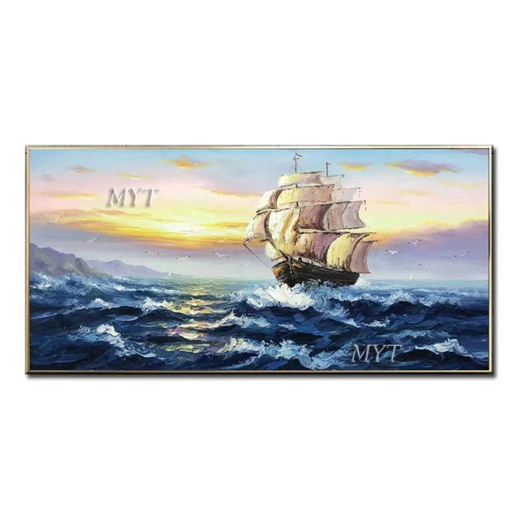 Простой пейзаж Картина море парусник абстрактная живопись маслом ручной работы стены книги по искусству