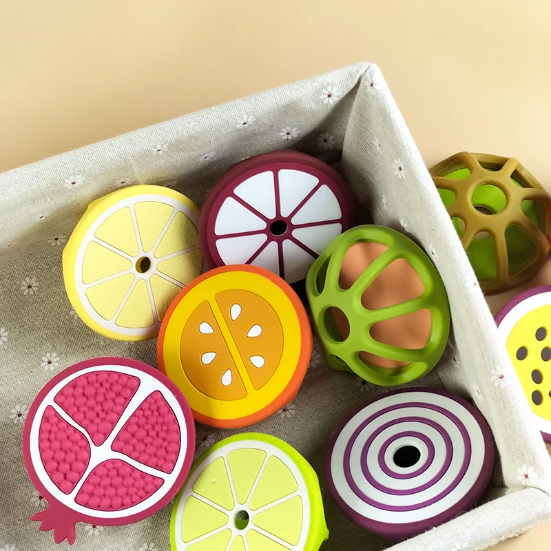 Manufacturer Customizable Bpa Free Food Grade Fruit Vegetable Shape Teether Soft Safe Silicone Baby Fruit Teether