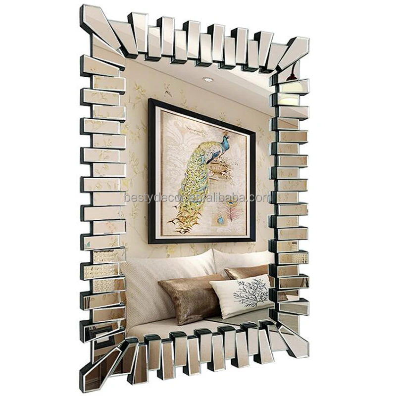 Factory Wholesale 3D Frameless Venetian Large Rectangle Bevel Crushed Diamond Design Mirrors