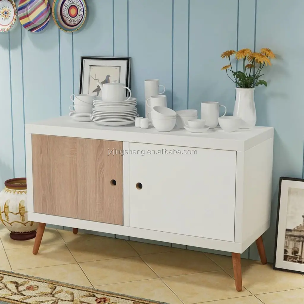 White Furniture Wood 2 Doors Media TV Stand Nordic Media Cabinet Storage Unit