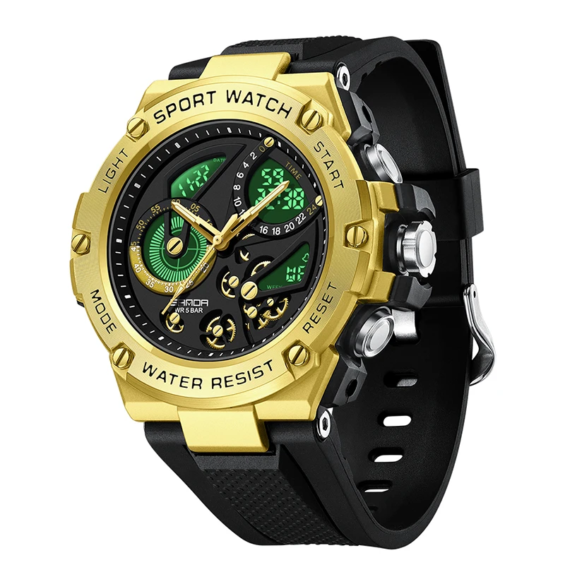 SANDA Top Brand Digital Watches Mens 50m Waterproof Wristwatches Quartz Electronic Alarm Clock Sport Shockproof 9028